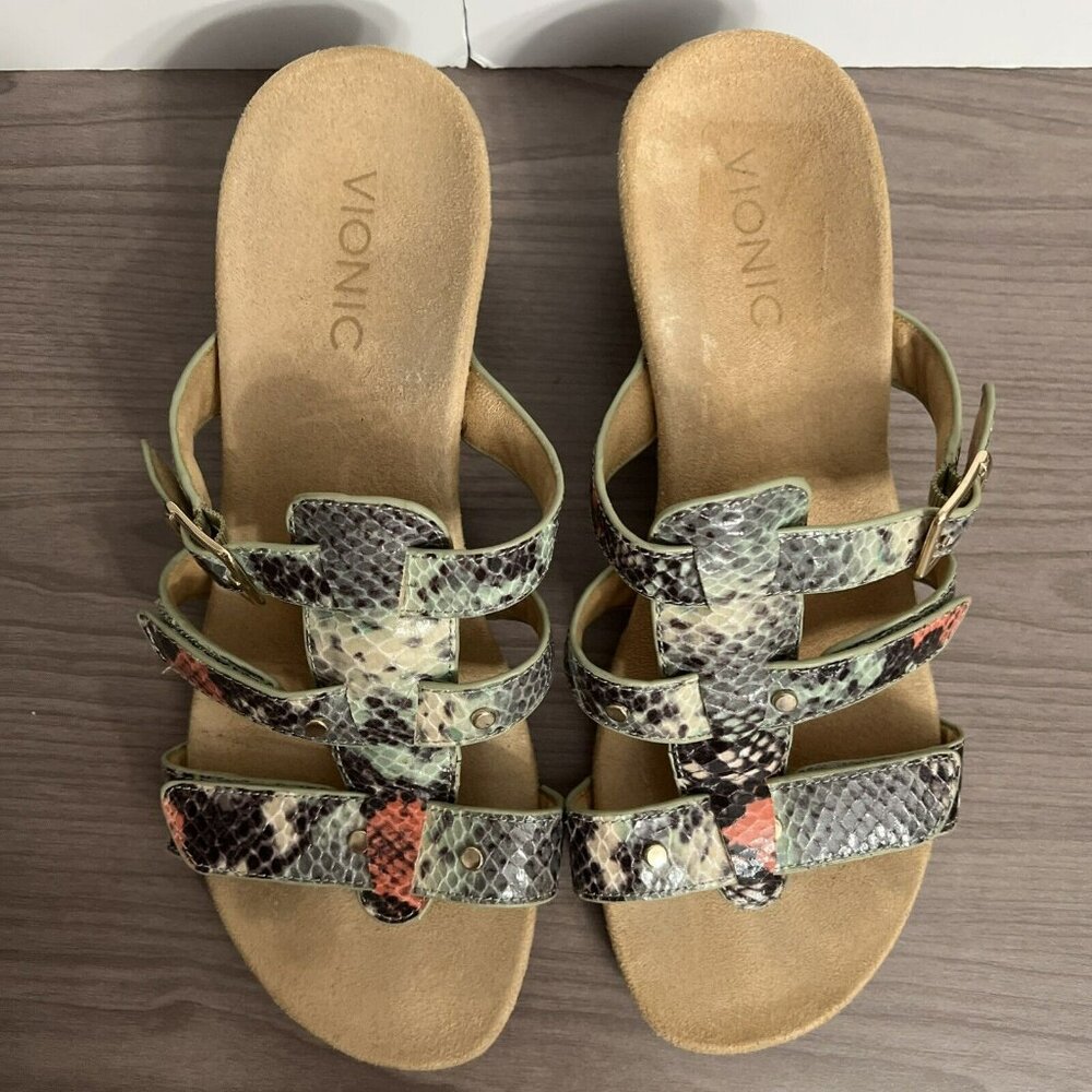 Vionic Women's Sandals Size 8 Radia Snake Print Comfort Wedge Slip On Adjustable - Picture 2 of 9